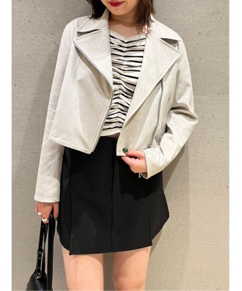 SNIDEL（スナイデル）の「ライダースジャケット（ライダースジャケット・レディース・ライトグレー/ブラック・0/1）」の3枚目の写真