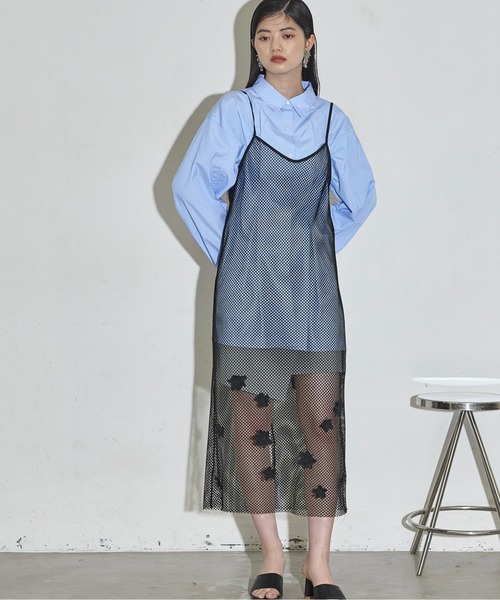 THE YOn（ザヨン）の「フラワーモチーフメッシュシアーキャミワンピース（ワンピース・レディース・ホワイト/ブラック・FREE）」の22枚目の写真