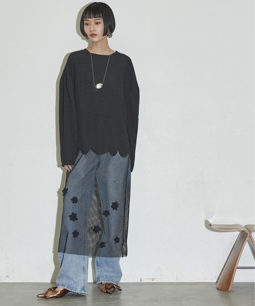 THE YOn（ザヨン）の「フラワーモチーフメッシュシアーキャミワンピース（ワンピース・レディース・ホワイト/ブラック・FREE）」の6枚目の写真