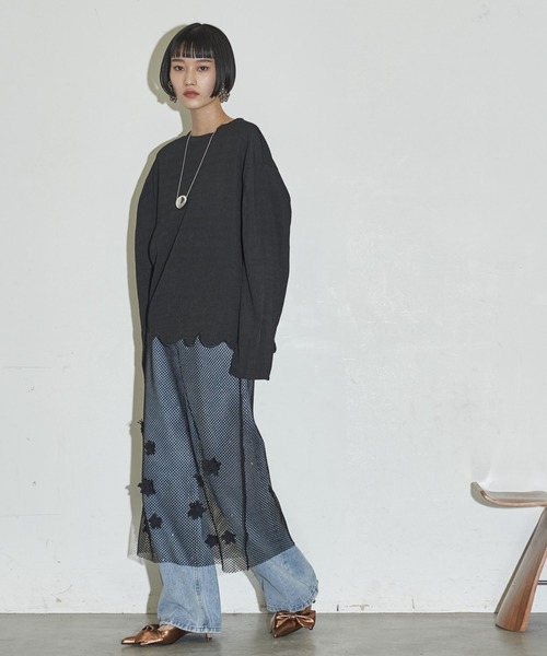 THE YOn（ザヨン）の「フラワーモチーフメッシュシアーキャミワンピース（ワンピース・レディース・ホワイト/ブラック・FREE）」の7枚目の写真