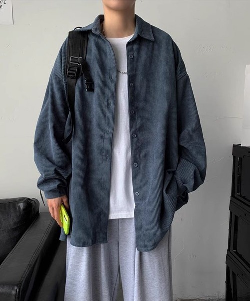almo(アルモ)の「オーバーサイズコーデュロイドロップショルダー長袖シャツ(NEZ)(シャツ/ブラウス・レディース・ベージュ/グレー/ブルー・FREE)」の9枚目の写真