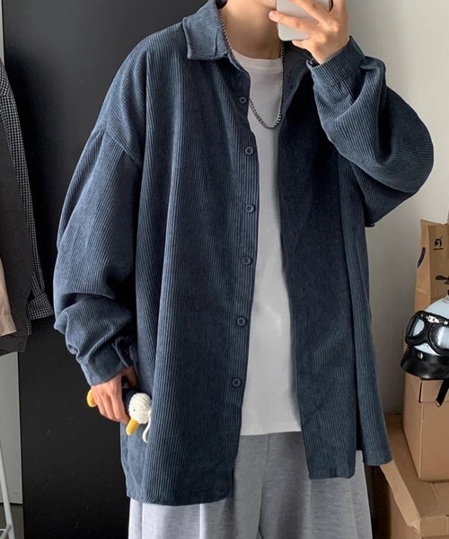 almo(アルモ)の「オーバーサイズコーデュロイドロップショルダー長袖シャツ(NEZ)(シャツ/ブラウス・レディース・ベージュ/グレー/ブルー・FREE)」の16枚目の写真