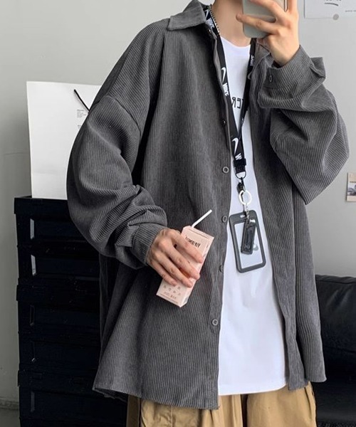 almo(アルモ)の「オーバーサイズコーデュロイドロップショルダー長袖シャツ(NEZ)(シャツ/ブラウス・レディース・ベージュ/グレー/ブルー・FREE)」の15枚目の写真
