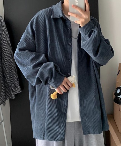 almo(アルモ)の「オーバーサイズコーデュロイドロップショルダー長袖シャツ(NEZ)(シャツ/ブラウス・レディース・ベージュ/グレー/ブルー・FREE)」の12枚目の写真