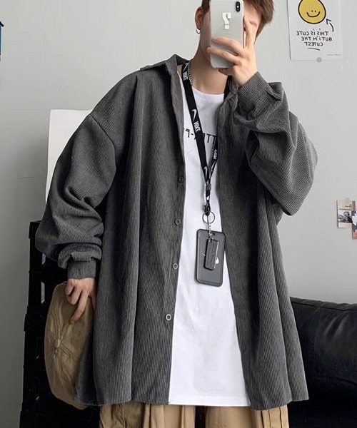 almo(アルモ)の「オーバーサイズコーデュロイドロップショルダー長袖シャツ(NEZ)(シャツ/ブラウス・レディース・ベージュ/グレー/ブルー・FREE)」の18枚目の写真