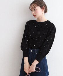 couture brooch | 【たっぷりフェイクパールで存在感抜群】フェイクパール付き5分袖ニットトップス(ニット/セーター)