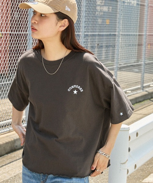 CONVERSE（コンバース）の「CONVERSE/コンバース Watanabe Yui デザイン イラストバックプリント ワンポイント刺繍 ヴィンテージライク オーバーサイズ半袖Tシャツ（Tシャツ/カットソー・レディース・オフホワイト/ブラック系/スミクロ/ホワイト系・M）」の21枚目の写真