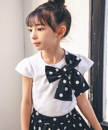 BeBe（ベベ）の「【お揃い】ポルカドットBIGリボンTシャツ(90~150cm)（Tシャツ/カットソー・キッズ）」