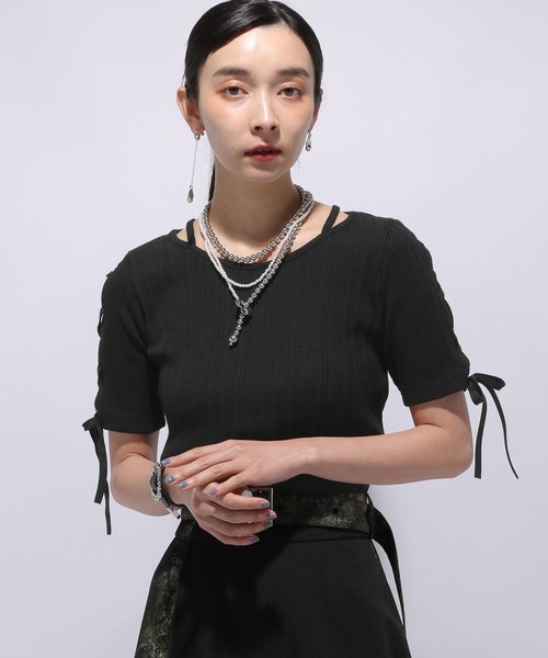 HARE（ハレ）の「ソデレースアップリブTシャツ(HARE)（Tシャツ/カットソー・レディース・ブルー/ブラック・FREE）」の12枚目の写真