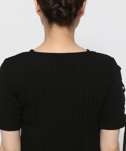 HARE（ハレ）の「ソデレースアップリブTシャツ(HARE)（Tシャツ/カットソー・レディース・ブルー/ブラック・FREE）」の8枚目の写真