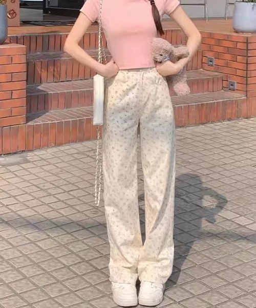 セール】小花柄パンツ（デニムパンツ）｜LAC-VERT（ラック・ヴェール