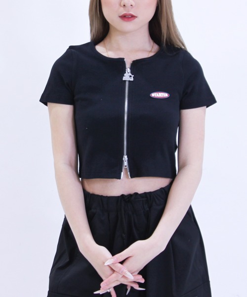 STARTER（スターター）の「STARTER リブテレコ ダブルスライダーTシャツ / レディース ショート丈 Tシャツ チビT（Tシャツ/カットソー・レディース・ホワイト/ブラック・L/M）」の2枚目の写真