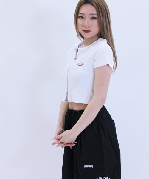 STARTER（スターター）の「STARTER リブテレコ ダブルスライダーTシャツ / レディース ショート丈 Tシャツ チビT（Tシャツ/カットソー・レディース・ホワイト/ブラック・L/M）」の9枚目の写真