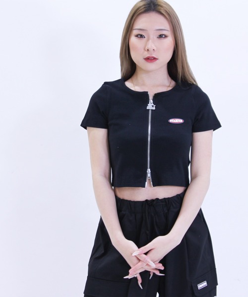 STARTER（スターター）の「STARTER リブテレコ ダブルスライダーTシャツ / レディース ショート丈 Tシャツ チビT（Tシャツ/カットソー・レディース・ホワイト/ブラック・L/M）」の10枚目の写真