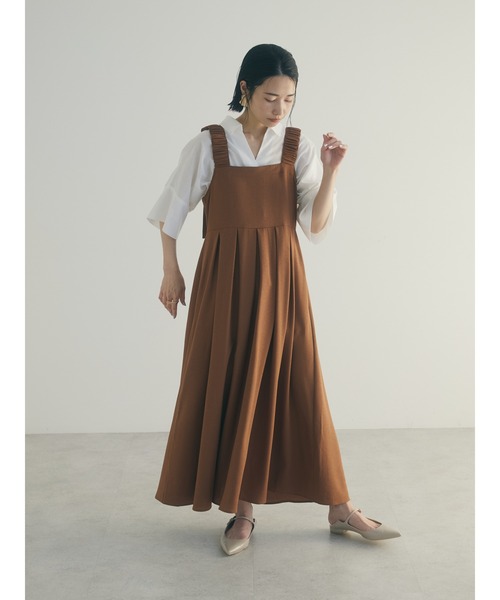 armonia(アルモニーア)の「a.ギャザーストラップワンピース(ワンピース・レディース・ネイビー/ブラウン・FREE)」の1枚目の写真