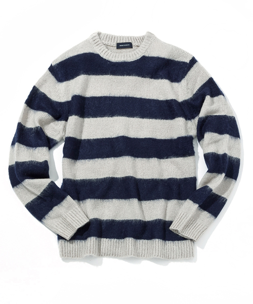 AMERICAN RAG CIE（アメリカンラグシー）の「AMERICAN RAG CIE モヘアボーダー長袖ニット / 109-AMG-M152-KN614（ニット/セーター・メンズ・ブラック×ホワイト/バーガンディー/グレー・1/2）」の3枚目の写真