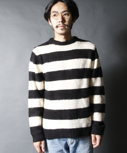 AMERICAN RAG CIE（アメリカンラグシー）の「AMERICAN RAG CIE モヘアボーダー長袖ニット / 109-AMG-M152-KN614（ニット/セーター・メンズ・ブラック×ホワイト/バーガンディー/グレー・1/2）」の13枚目の写真