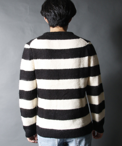 AMERICAN RAG CIE（アメリカンラグシー）の「AMERICAN RAG CIE モヘアボーダー長袖ニット / 109-AMG-M152-KN614（ニット/セーター・メンズ・ブラック×ホワイト/バーガンディー/グレー・1/2）」の7枚目の写真