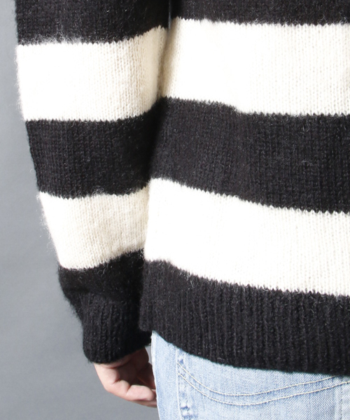 AMERICAN RAG CIE（アメリカンラグシー）の「AMERICAN RAG CIE モヘアボーダー長袖ニット / 109-AMG-M152-KN614（ニット/セーター・メンズ・ブラック×ホワイト/バーガンディー/グレー・1/2）」の10枚目の写真
