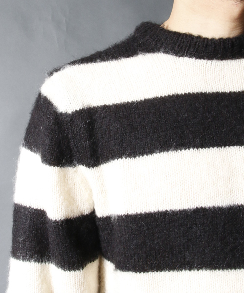 AMERICAN RAG CIE（アメリカンラグシー）の「AMERICAN RAG CIE モヘアボーダー長袖ニット / 109-AMG-M152-KN614（ニット/セーター・メンズ・ブラック×ホワイト/バーガンディー/グレー・1/2）」の12枚目の写真