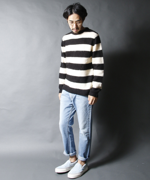 AMERICAN RAG CIE（アメリカンラグシー）の「AMERICAN RAG CIE モヘアボーダー長袖ニット / 109-AMG-M152-KN614（ニット/セーター・メンズ・ブラック×ホワイト/バーガンディー/グレー・1/2）」の6枚目の写真
