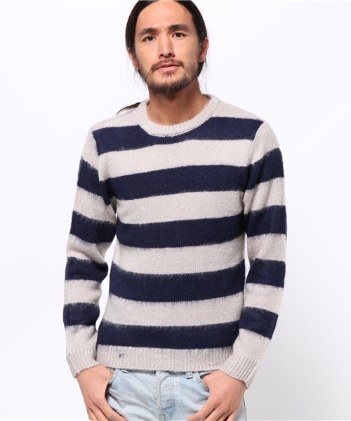 AMERICAN RAG CIE（アメリカンラグシー）の「AMERICAN RAG CIE モヘアボーダー長袖ニット / 109-AMG-M152-KN614（ニット/セーター・メンズ・ブラック×ホワイト/バーガンディー/グレー・1/2）」の16枚目の写真