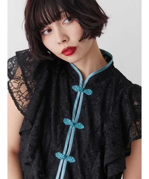 jouetie（ジュエティ）の「ショルダーフリルレースチャイナブラウス（シャツ/ブラウス・レディース・ブラック/ピンク/オフホワイト・MEDIUM）」の4枚目の写真