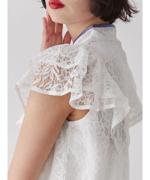 jouetie（ジュエティ）の「ショルダーフリルレースチャイナブラウス（シャツ/ブラウス・レディース・ブラック/ピンク/オフホワイト・MEDIUM）」の5枚目の写真