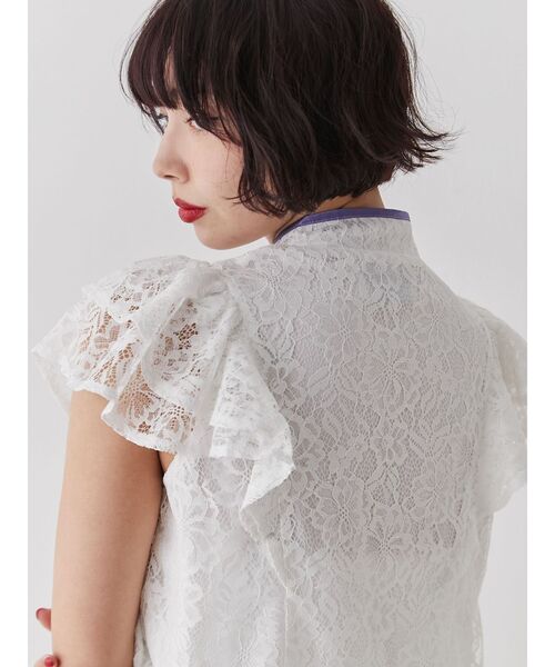jouetie（ジュエティ）の「ショルダーフリルレースチャイナブラウス（シャツ/ブラウス・レディース・ブラック/ピンク/オフホワイト・MEDIUM）」の6枚目の写真