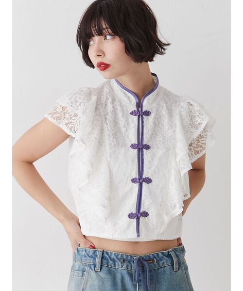 jouetie（ジュエティ）の「ショルダーフリルレースチャイナブラウス