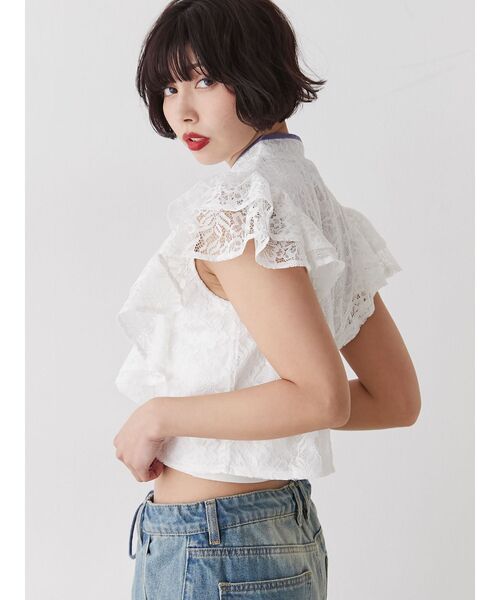 jouetie（ジュエティ）の「ショルダーフリルレースチャイナブラウス（シャツ/ブラウス・レディース・ブラック/ピンク/オフホワイト・MEDIUM）」の9枚目の写真