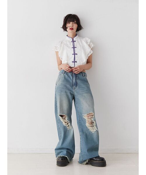 jouetie（ジュエティ）の「ショルダーフリルレースチャイナブラウス（シャツ/ブラウス・レディース・ブラック/ピンク/オフホワイト・MEDIUM）」の11枚目の写真