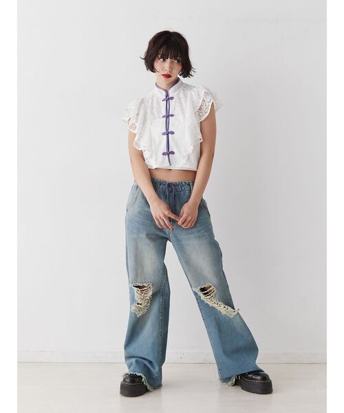 jouetie（ジュエティ）の「ショルダーフリルレースチャイナブラウス（シャツ/ブラウス・レディース・ブラック/ピンク/オフホワイト・MEDIUM）」の12枚目の写真