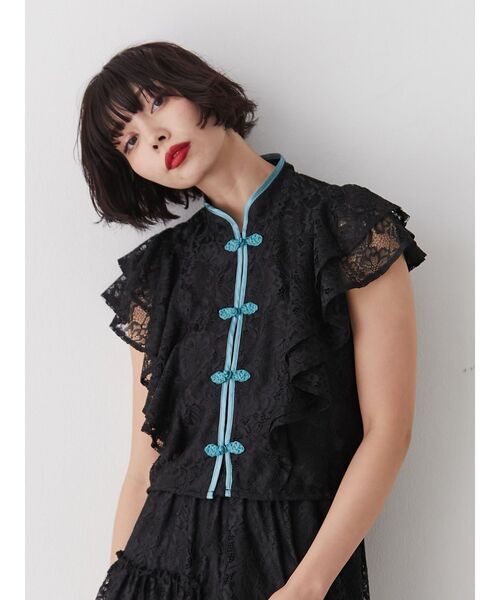 jouetie（ジュエティ）の「ショルダーフリルレースチャイナブラウス（シャツ/ブラウス・レディース・ブラック/ピンク/オフホワイト・MEDIUM）」の20枚目の写真