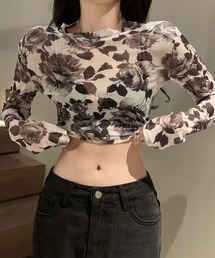 花柄シアークロップド丈ロンT