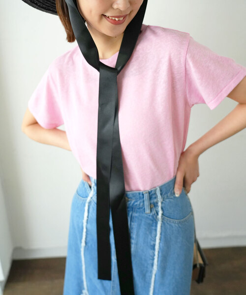 SLOBE IENA(スローブイエナ)の「《追加》スラブ5分袖TEE(Tシャツ/カットソー・レディース・スカイブルー/ピンク系その他/チャコールグレー/ホワイト・FREE)」の4枚目の写真