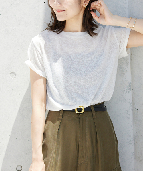 SLOBE IENA(スローブイエナ)の「《追加》スラブ5分袖TEE(Tシャツ/カットソー・レディース・スカイブルー/ピンク系その他/チャコールグレー/ホワイト・FREE)」の21枚目の写真