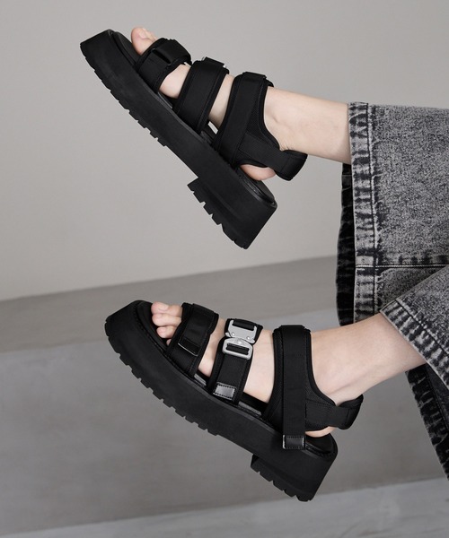 スポーツサンダル CC ストラップ ブラック サイズ38 CHARLES & KEITH｜ビーズドストラップ スポーツサンダル 【再