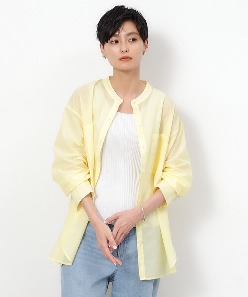 OPAQUE.CLIP（オペークドットクリップ）の「◆ダブルポケットシアーシャツ【洗濯機洗い可】（シャツ/ブラウス・レディース・ライトイエロー系/ライトグリーン/ダークグレー・42/40/38/36）」の13枚目の写真