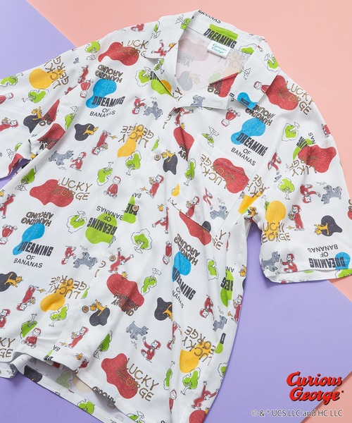 セール】おさるのジョージ オリジナルプリントレーヨン総柄シャツ