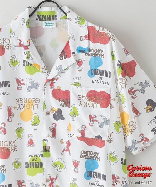 おさるのジョージ オリジナルプリントレーヨン総柄シャツ キャラアロハ