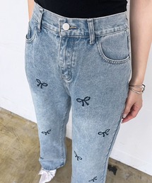 Jewelobe | リボン刺繍ルーズフィットデニムパンツ(デニムパンツ)