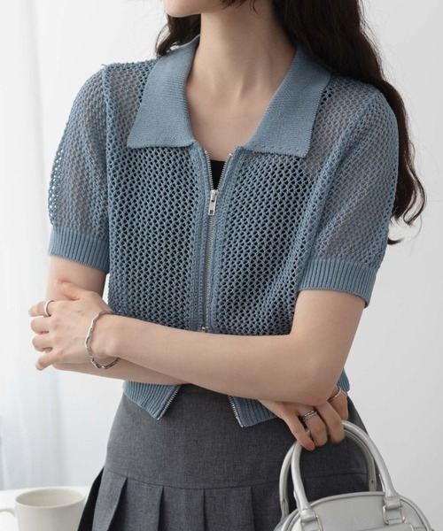 WEGO(ウィゴー)の「WEGO/WZIPニットカーデ(カーディガン/ボレロ・レディース・ブラック/ホワイト/ブルー/ホワイト系その他5・FREE)」の4枚目の写真