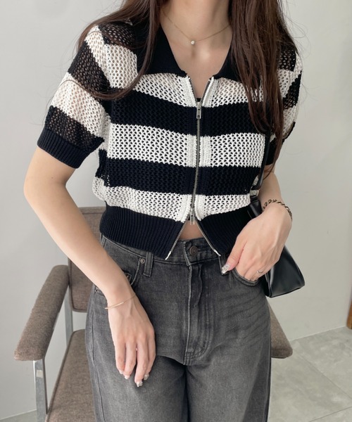 WEGO(ウィゴー)の「WEGO/WZIPニットカーデ(カーディガン/ボレロ・レディース・ブラック/ホワイト/ブルー/ホワイト系その他5・FREE)」の9枚目の写真