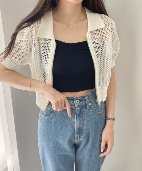 WEGO(ウィゴー)の「WEGO/WZIPニットカーデ(カーディガン/ボレロ・レディース・ブラック/ホワイト/ブルー/ホワイト系その他5・FREE)」の7枚目の写真