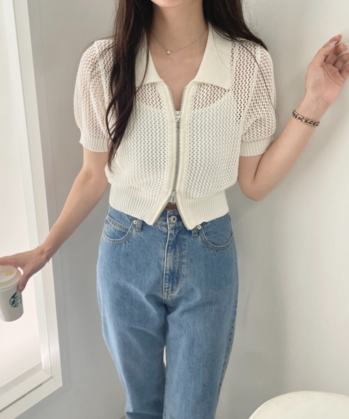 WEGO(ウィゴー)の「WEGO/WZIPニットカーデ(カーディガン/ボレロ・レディース・ブラック/ホワイト/ブルー/ホワイト系その他5・FREE)」の5枚目の写真