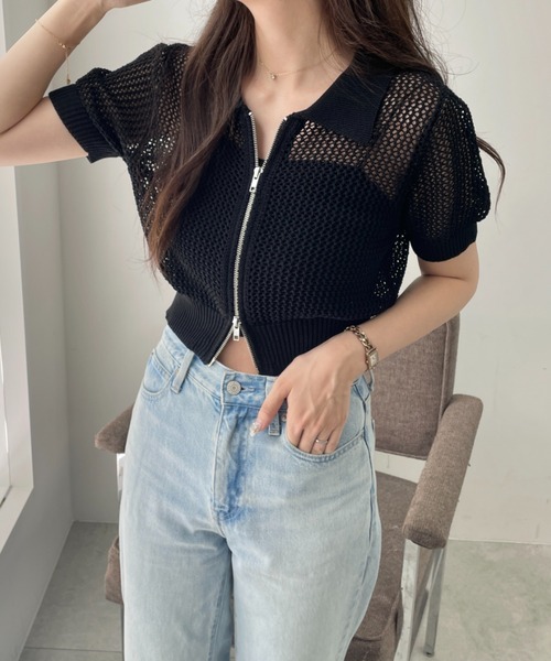 WEGO(ウィゴー)の「WEGO/WZIPニットカーデ(カーディガン/ボレロ・レディース・ブラック/ホワイト/ブルー/ホワイト系その他5・FREE)」の12枚目の写真