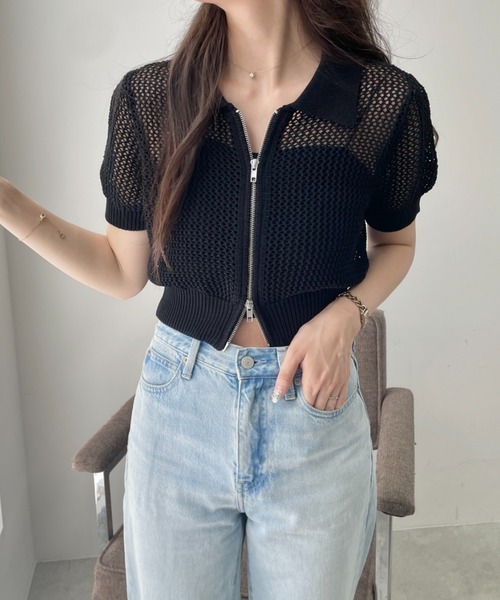 WEGO(ウィゴー)の「WEGO/WZIPニットカーデ(カーディガン/ボレロ・レディース・ブラック/ホワイト/ブルー/ホワイト系その他5・FREE)」の13枚目の写真