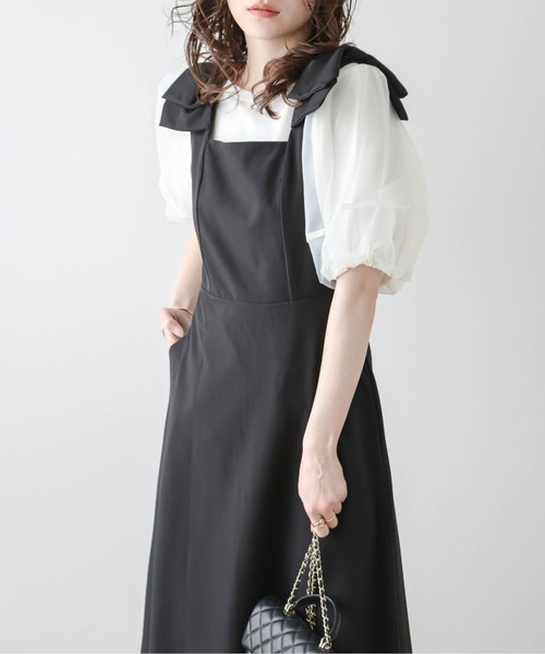 AMELY（エミリー）の「リボンショルダーワンピース（ワンピース・レディース・ベージュ/ネイビー/ブラック・M/L）」の12枚目の写真