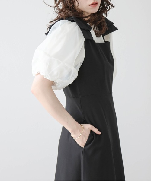 AMELY（エミリー）の「リボンショルダーワンピース（ワンピース・レディース・ベージュ/ネイビー/ブラック・M/L）」の13枚目の写真